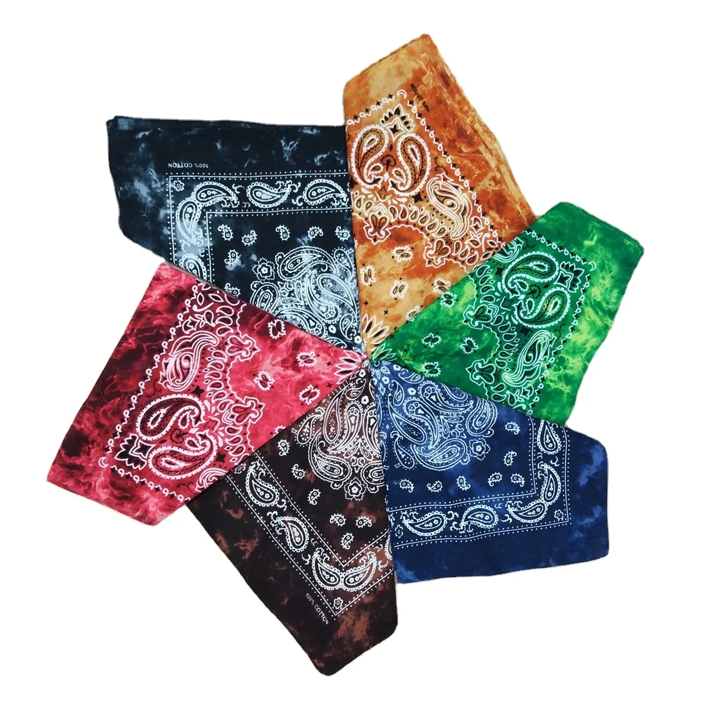 Tie died paisley pure cotton 22*22 inch men pocket square women headband hair scarf buddy bandana