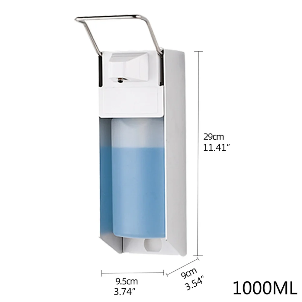1000ML Wall-mounted Manual  Dispenser, Elbow Pressure Short Lever Stainless Steel Drip Type Press for Kitchen Bathroom