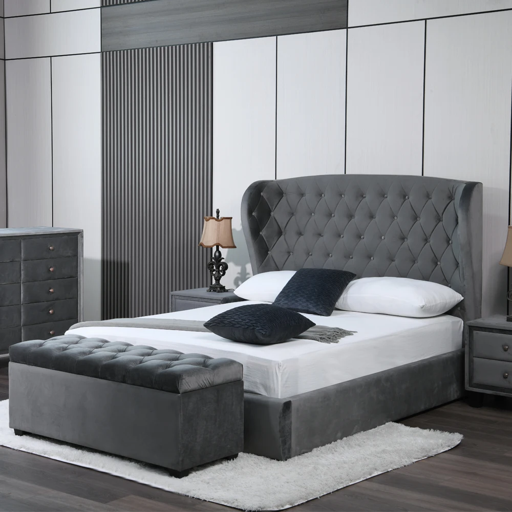 King Size Upholstered Bed Diamond Tufted Headboard Bedroom Furniture bed Sets With Platform Frame bed