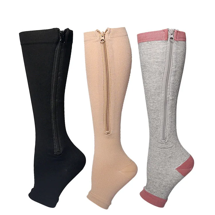 2022 New Zip Up Socks Open Toe Leg Support Unisex Knee Compression Socks Toeless Yoga Socks