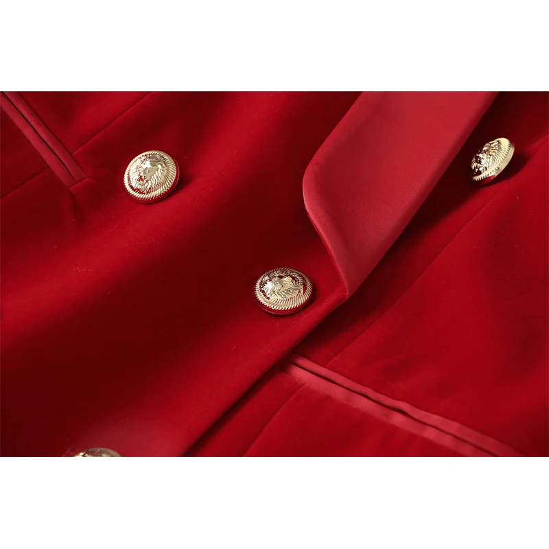 2023 New Year Christmas Red Color Satin Shawl Collar Luxury Velvet Dinner Blazer Dress Top Quality
