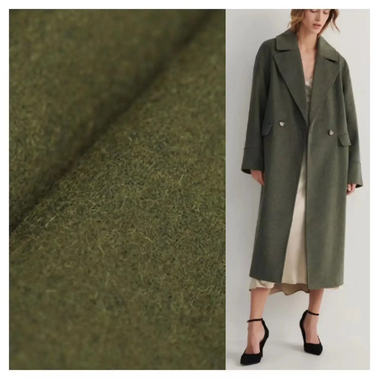 Naturally durable forest green wool blends fabric for wool Coats Jackets