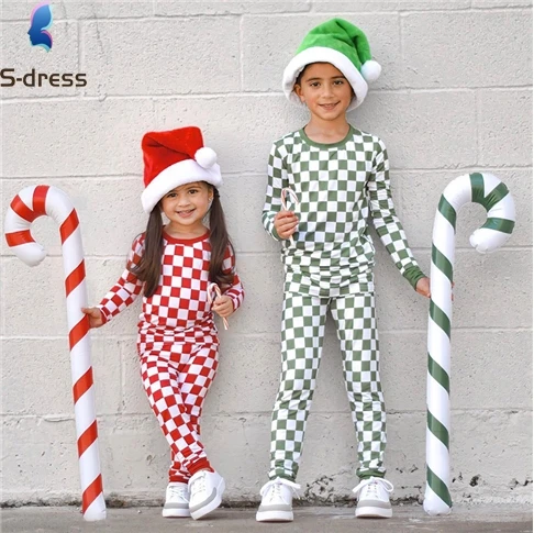 Sibling Matching Outfits Red And Green Plaid Kids Pajama Set Children Pyjamas Sets