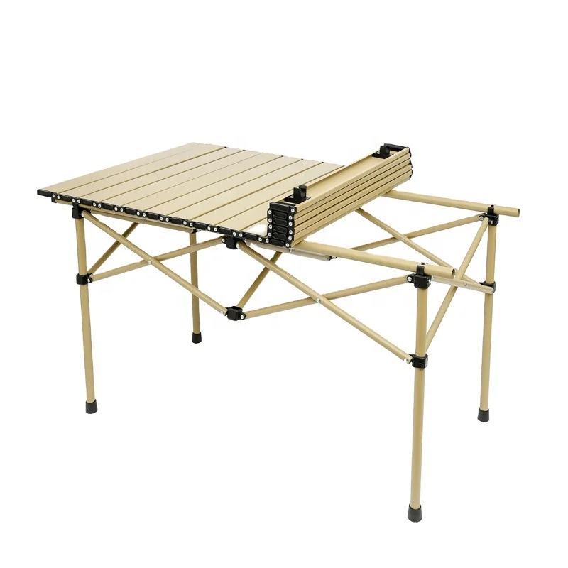 Portable Outdoor Camping Folding Table Solid Wood Style Carbon Steel Egg Roll Table for Barbecue Easy to Carry