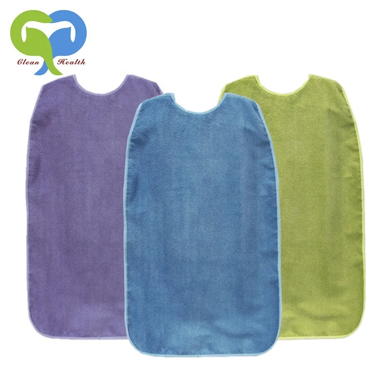 Terry Cloth Adult Bib Waterproof aprons for Eating Reusable Mealtime Clothing Protector for Elderly and Patients Washable