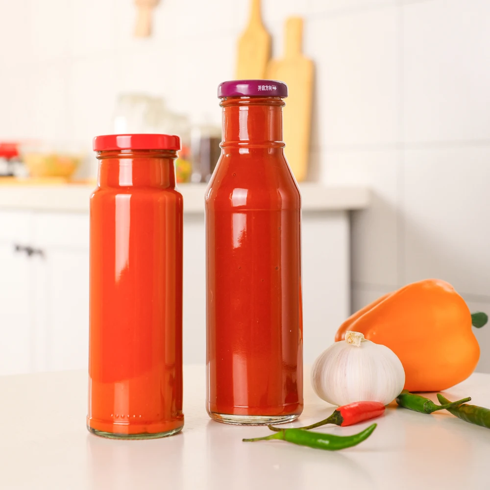 Free Sample 230ml 250ml 8oz Tall Round Clear Soy Sauce Salsa Sriracha Teriyaki Sauce Glass Bottles with Metal Screw Lids