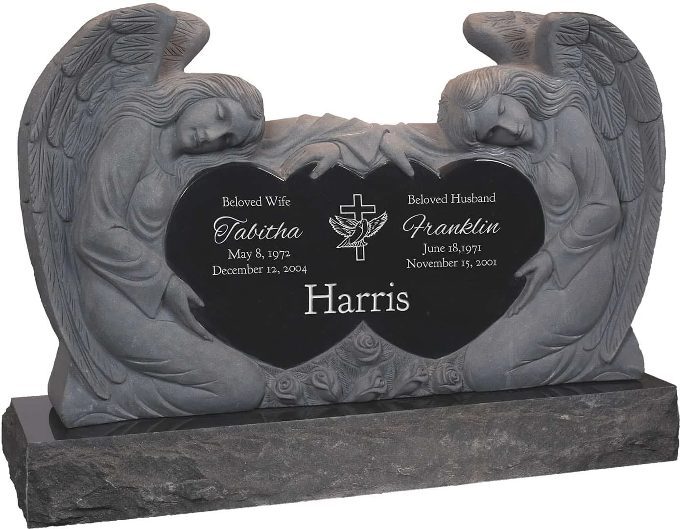 White Grave Stone Burial Monument Double Heart Shaped Carved Granite Headstone Tombstone