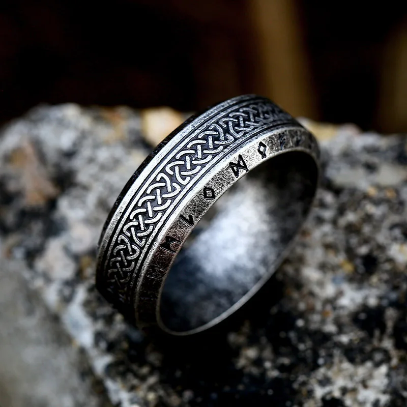 RFJEWEL Simple Nordic Vintage Viking Letter Celtic Knot Stainless Steel Personality Men Ring