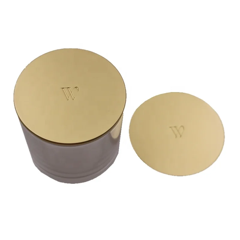 High quality custom engrave logo matte gold color metal zinc alloy glass candle lid candle cover for candle jar