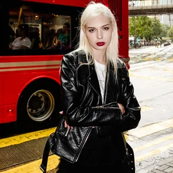 Most popular leather warm trench coat women