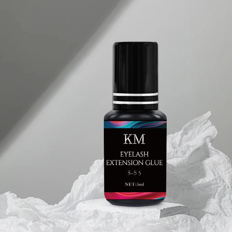 KM eyelash extension glue for sensitive eyes no-irritation adhesive for cluster lashes black eyelash glue 5ml 4-6 weeks