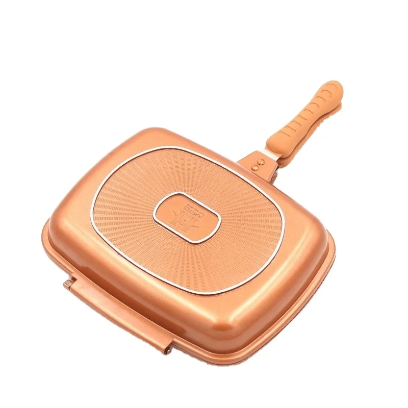 Die Cast Aluminium Double Grill Fry Pan Ceramic Non Stick Coating Double Griddle Toaster Pan 32Cm