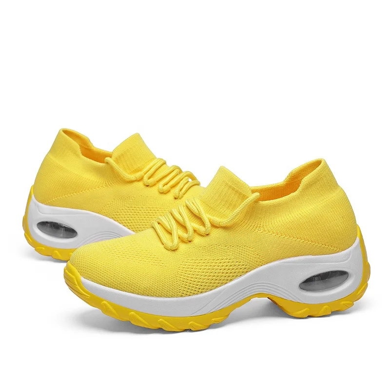 Custom wholesale air cushion fly knit sport shoes for women and ladies