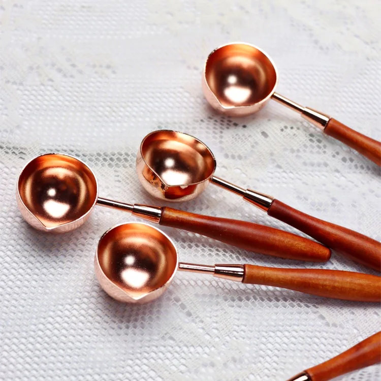 Vintage Brass Wax Seal Melting Spoon Wood Handle Rose Gold Wax Seal Stamp Spoon For Envelope Invitation