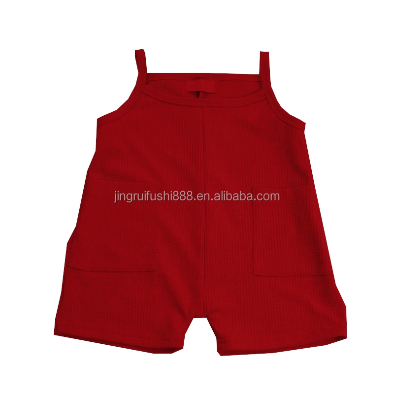 Customized OEM Multi Solid Colors Print Cotton Waffle Fabric Kids Overall Jumpsuits Baby Girls Boys Casual Rompers