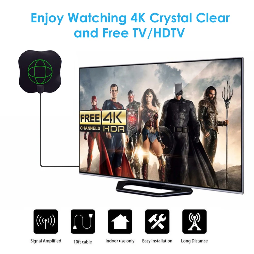 1080P UHF VHF DVB-T DVB-T2 HDTV Indoor digital TV HD TV Antenna  Thin Film with Amplifier