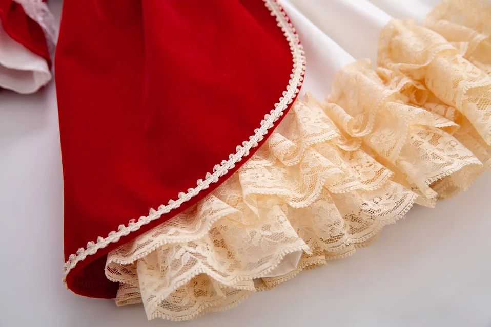 OEM Pettigirl Girls Party Dresses with Headband Wine Red Lace Dress Long Sleeve Spanish Dress for Kids