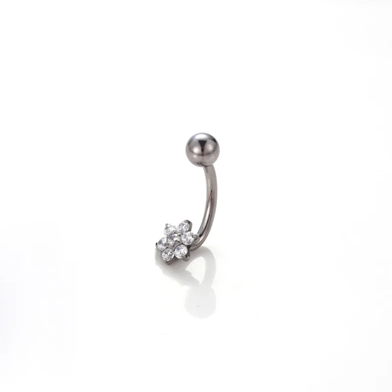 Titanium material cubic zirconium navel piercing jewelry flower screw threaded fashion titanium belly piercing jewelry