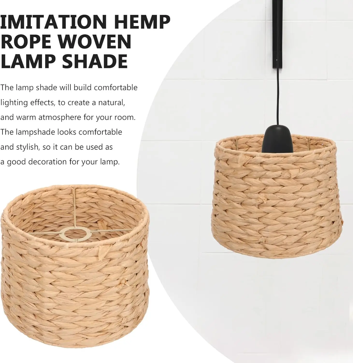 Woven Seagrass Small Drum Lamp Shade Chandelier Lamp Shade Replacement with Harp for Living Room Bedroom Home