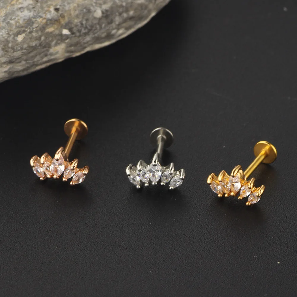 Chic Lotus CZ Flower Flat Back Stud Tragus Helix Cartilage Conch Earring Piercing Casual jewelry Gift