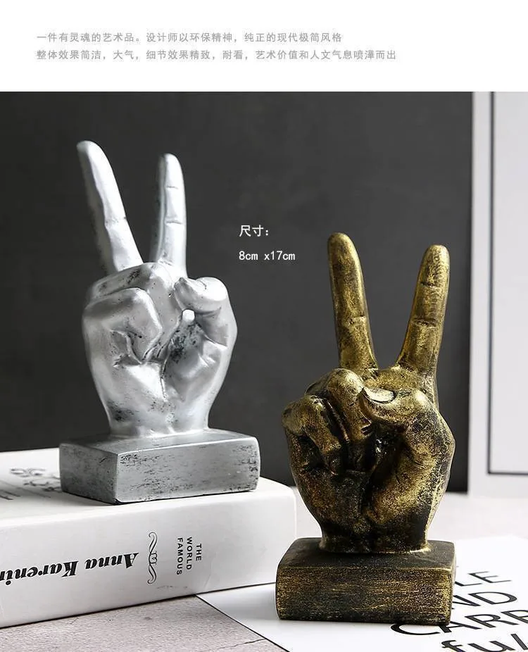 Wholesale Creative Resin Gold Nod Victory Gesture Finger Sculpture Indoor Crafts Statue Ornaments For Home Tabletop Decorations