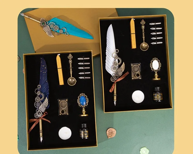 European retro wing set goose feather quill set sprinkled gold multi-purpose dip pen pen set handy gift