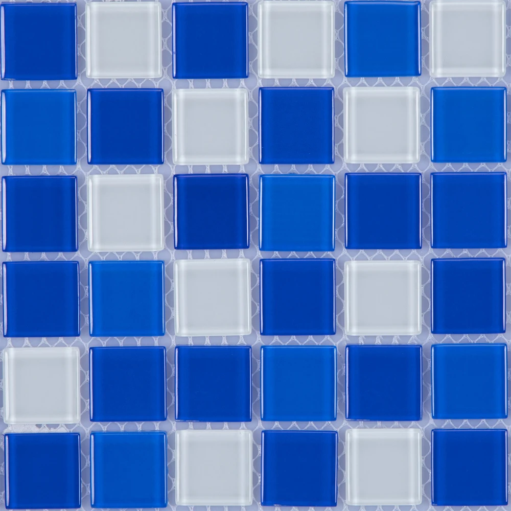 Blue white square classical swimming pool glass mosaic tiles for hotel project