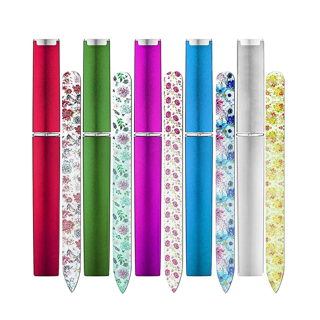 Custom  Design Printed Crystal Glass Nail File Flower Glass Nail Files With Case