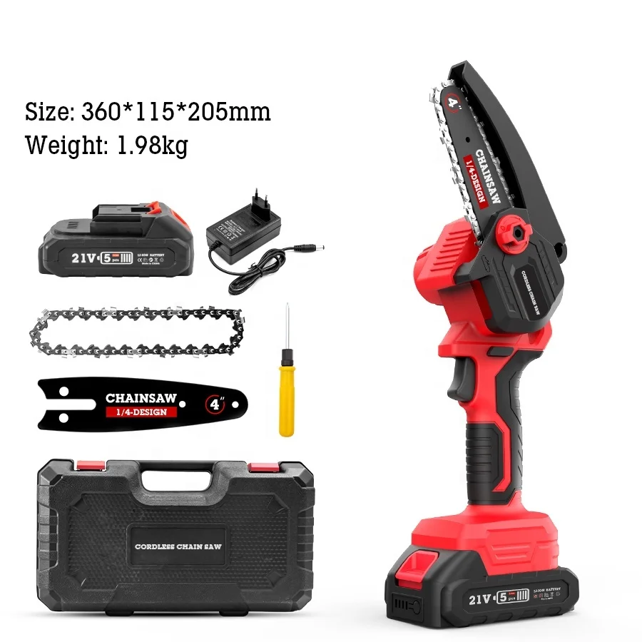 4in 21V Portable Handheld Electric Tree Cutting Cordless Chain Saw Battery Mini Chainsaw for Wood