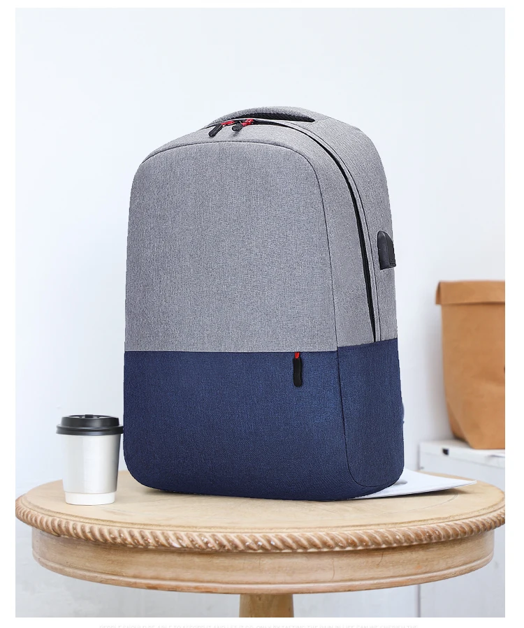 Custom logo plain waterproof polyester college computer bag unisex daily zipper travel school contrast color laptop backpack