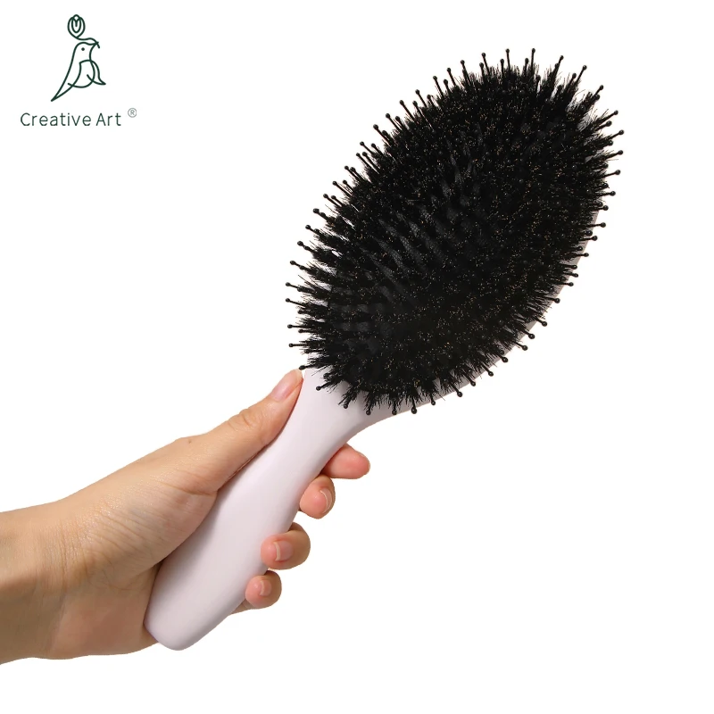 Good quality White Wood Handle Square oval Paddle Detangling brush nylon pin mix boar bristle makeup hair brush set natural hair