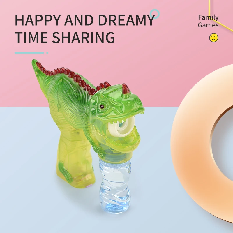 Wholesale Selling Plastic Soap Water Bubble Gun Toy Dinosaur Shape Bubbles Blower Bubble Gun with Light for Kids