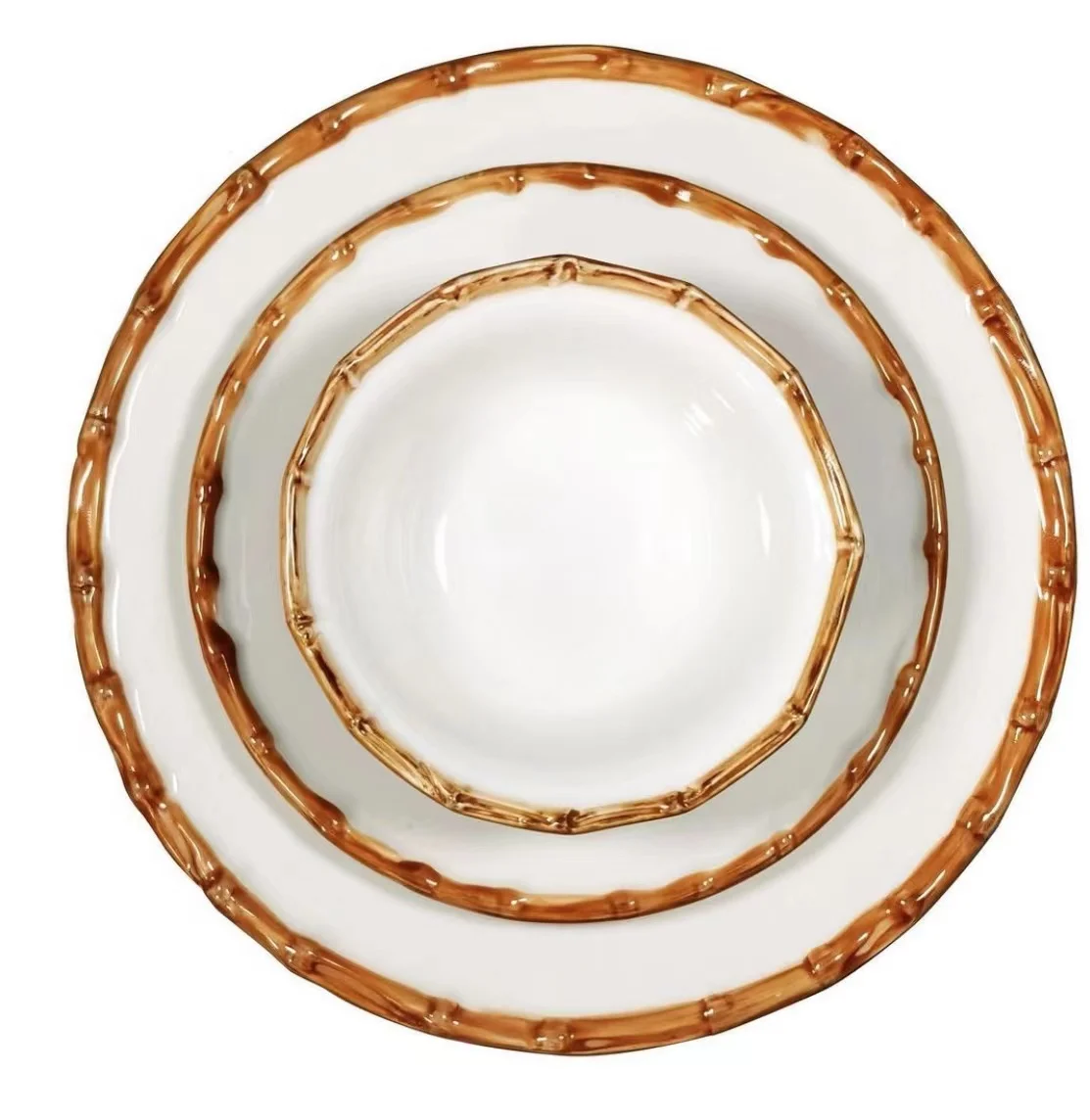 BLAIS brown round tableware dish table setting ceramic porcelain bamboo rim  plates sets dinnerware wedding