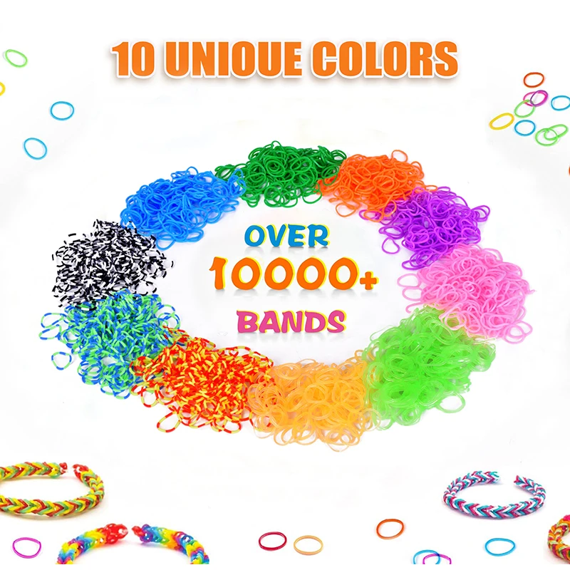 Wholesale 6000+ Rubber Weave Bracelet Starter 13 Colors Loom Bands Kit for DIY Making Craft Girl Gift for Kids
