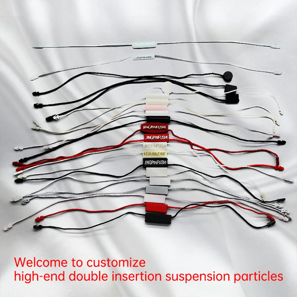 Luxury hangtag rope clothing polyester thread string product seal string with embossed logo plastic seal hang tag string