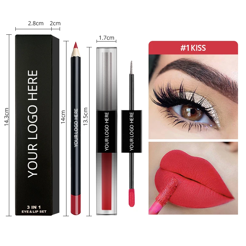 Custom Private label Makeup Kit Multi Color Double Sided Shimmer eye Shadow Lipstick with Lip Liner