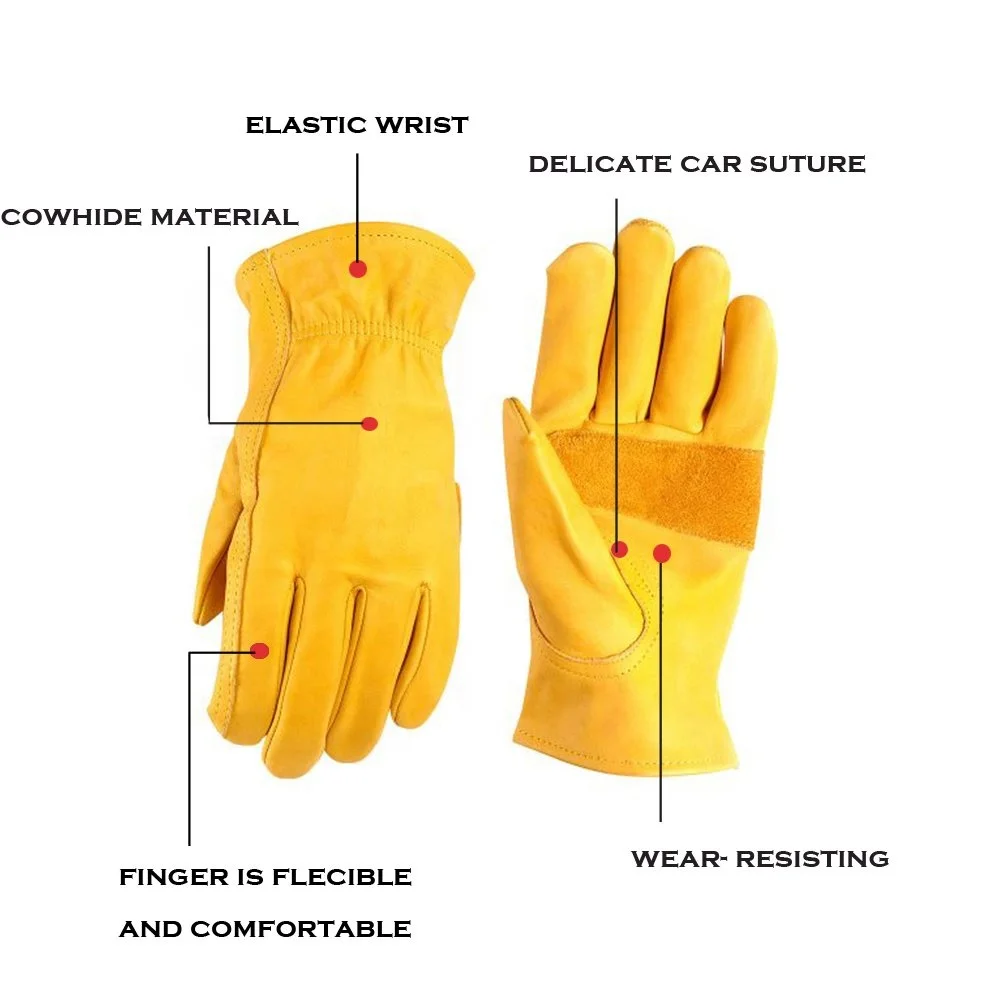 Custom Logo Leather Safety Work Gloves Durable Driving Welding Waterproof Garden Warehouse Cow Split Outdoor Protection Work