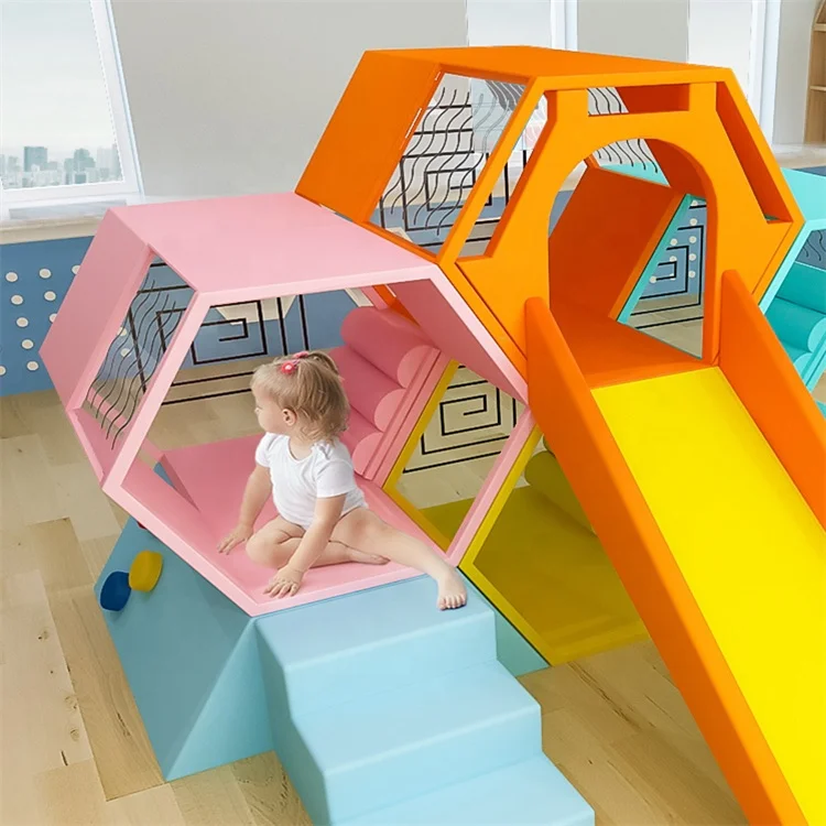 China best quality low price indoor play area hexagon shape soft play set colored sensory kids toys children soft play slide