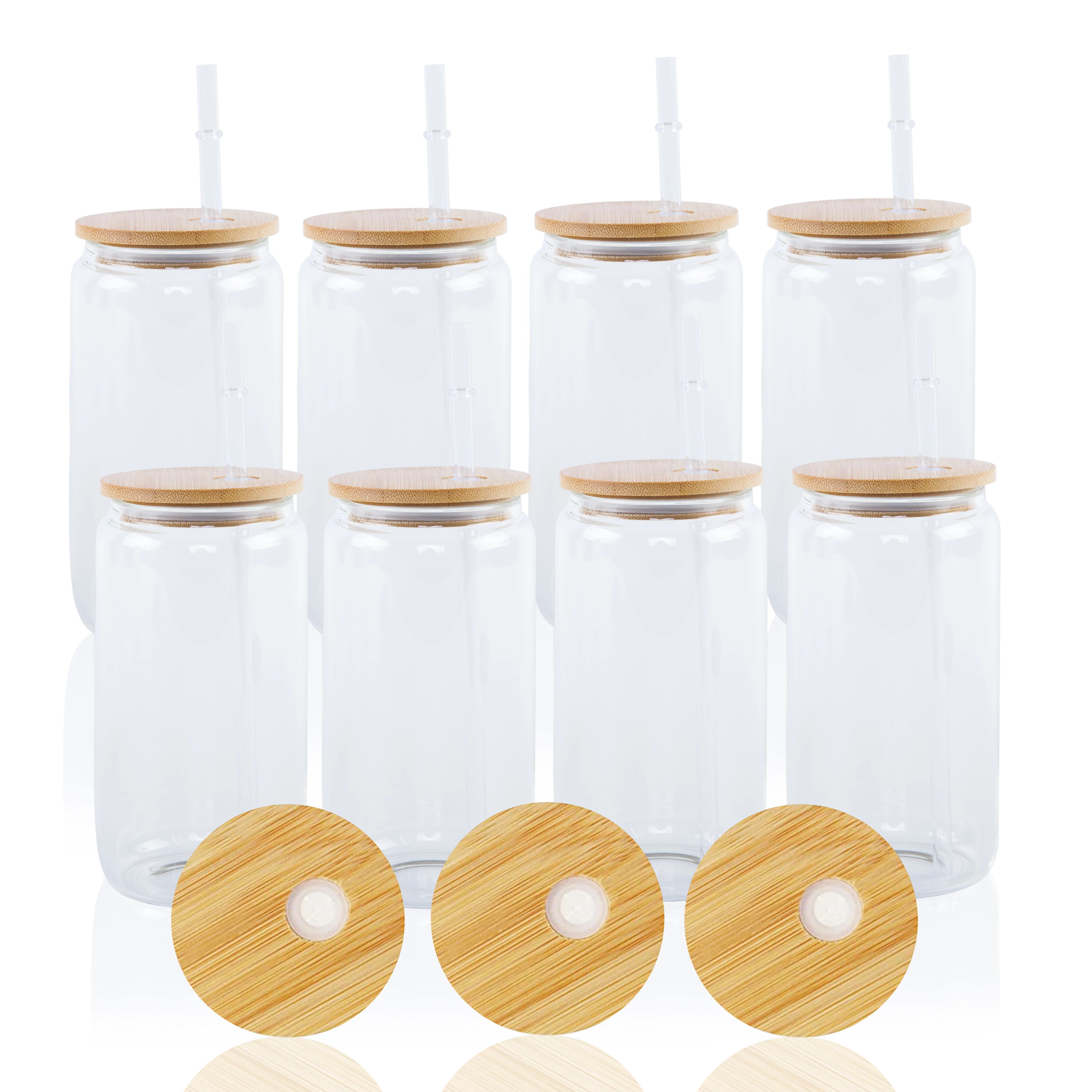 2022 Rainbow 16 Oz Pre Drilled Hole Matte Customizable Frosted Gradient Color Glass Boba Tumbler With Bamboo Lid