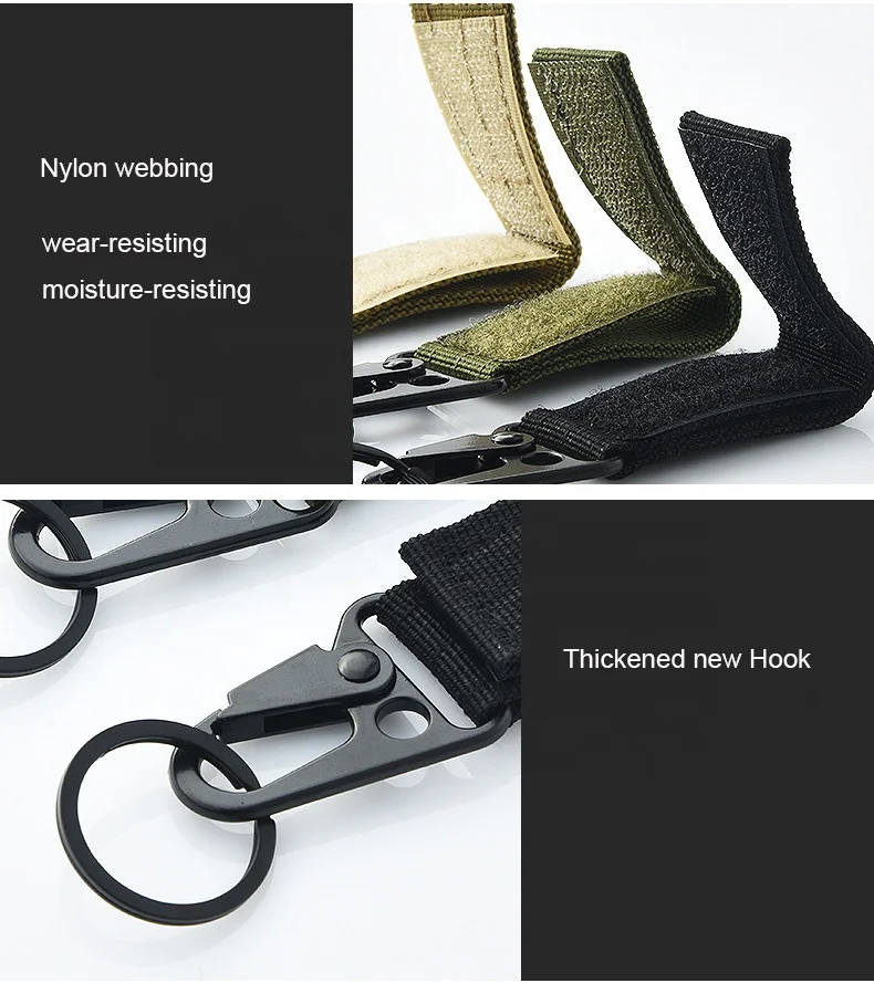 High Quality Molle Key Ring Holder Gears Nylon Strap Loop Carabiner Tactical Key Chain