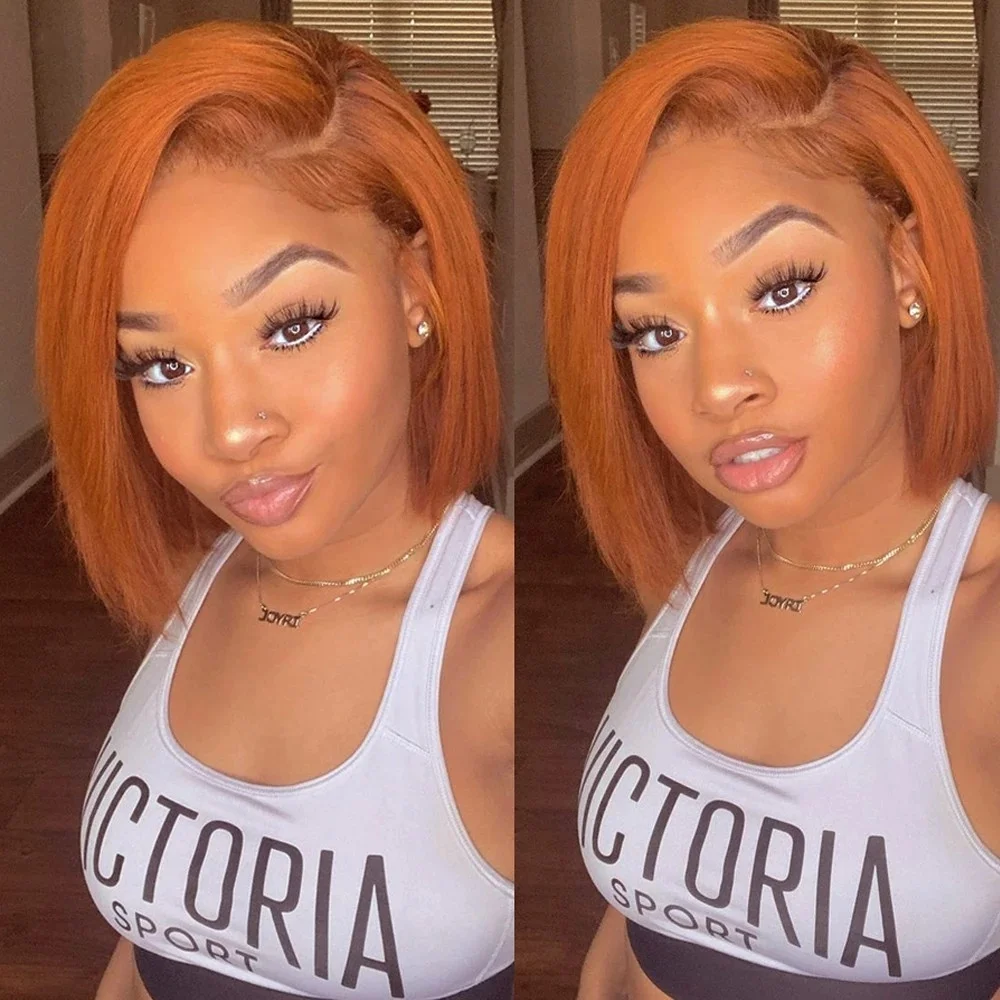 Fuxin Ginger Bob Wig Straight Short Human Hair Wigs for Black Women Raw Peruvian Virgin Hair Hot Selling Bob Wigs with Baby Hair