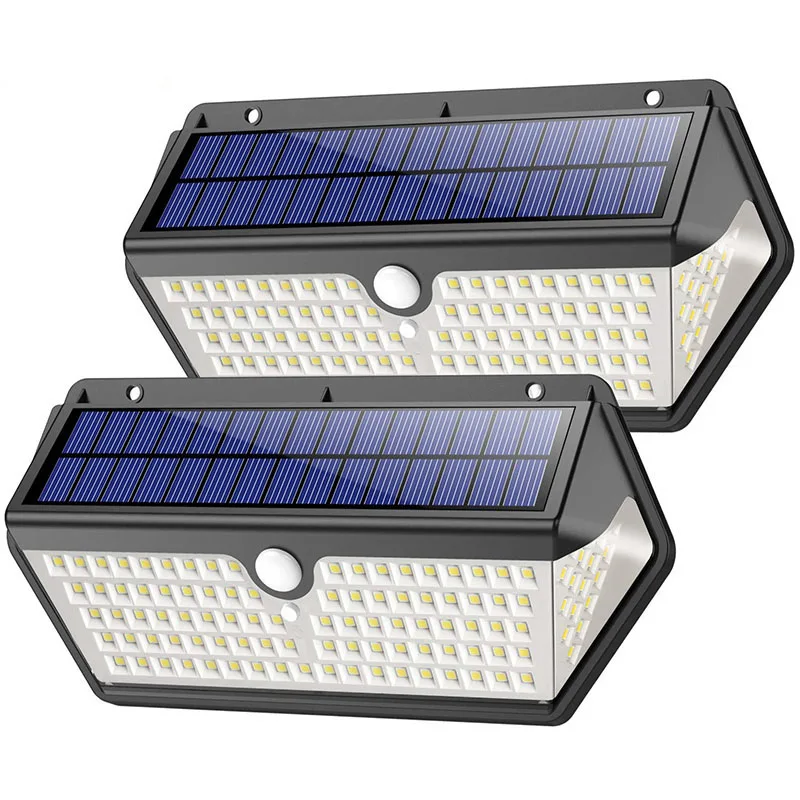 Наружные Настенные светильники для безопасности, высокая яркость, 2200 мАч, угол обзора 270 градусов, водонепроницаемые солнечные светильники, 128 светодиодов на солнечных батареях