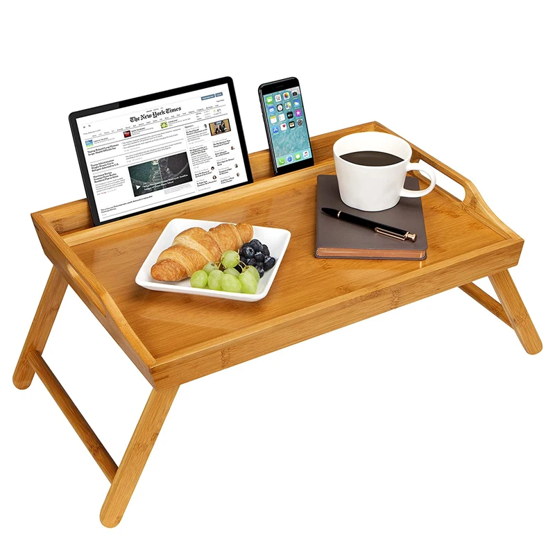 Bridge custom modern floating bamboo bamboo bed breakfast food serving tray with folding legs