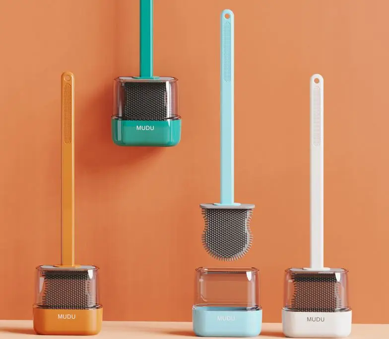 2021 New Small Crystal Silica gel toilet brush Set Wall hanging household long handle soft hair without dead