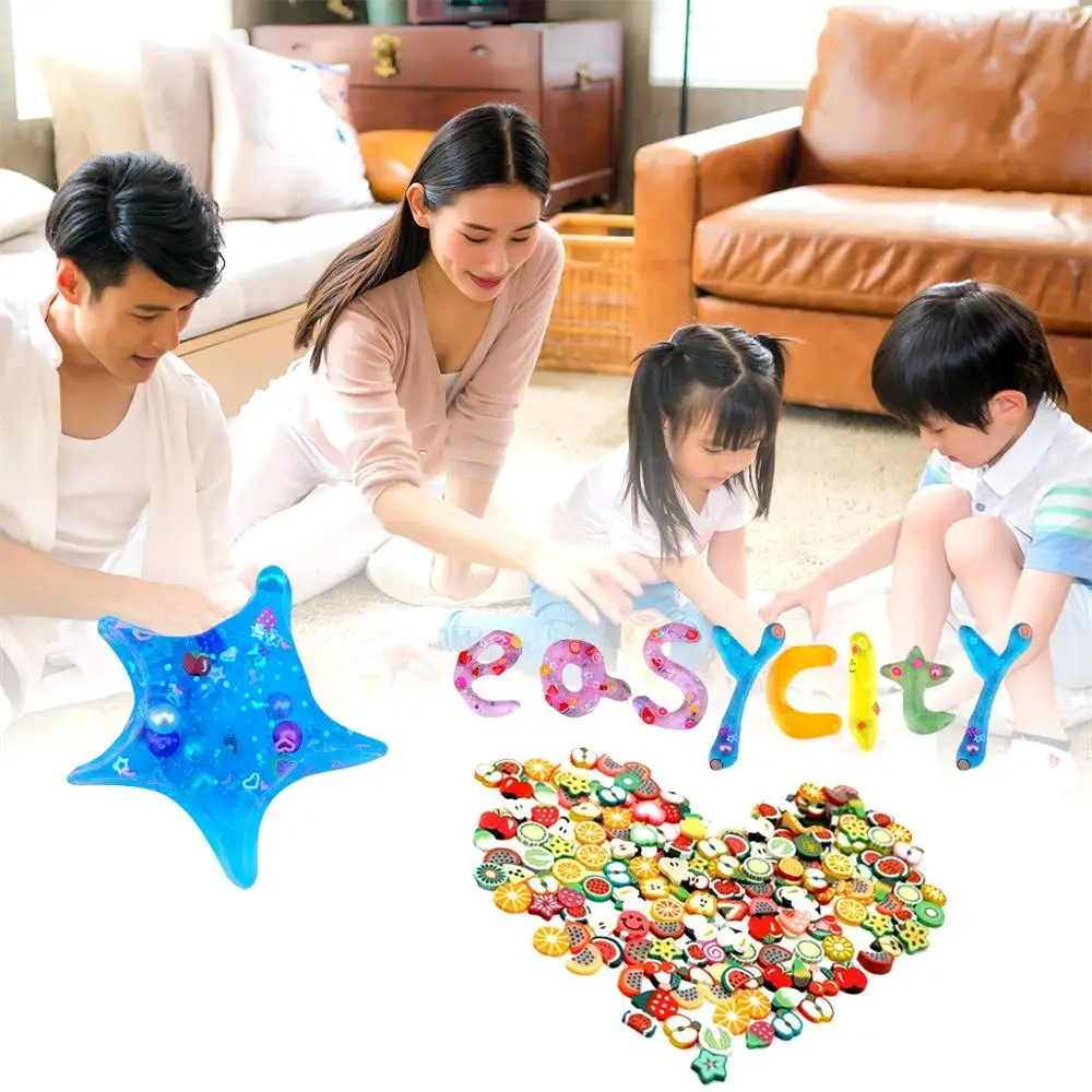 Wholesale Clear Colorful Crystal Fluffy Slime, High quality Stress Relief Slime with Fruit Slices fluffy slime