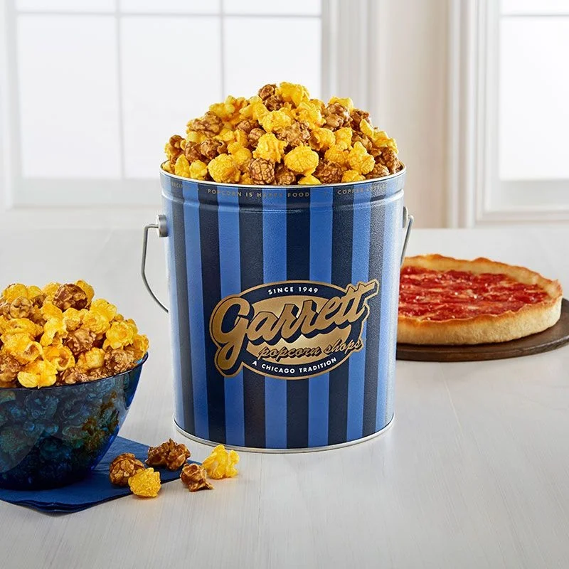 1 Gallon Metal Round Empty Packing Food Grade Popcorn Tin Bucket Tin Box Tinplate Wholesale Custom Popcorn Tin
