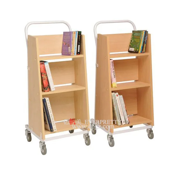 Double Side 3 Tier Steel Book Trolley with 3 Sloping Shelves at Epual Heights with 4 Castors