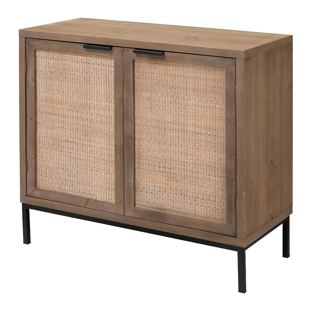 Industrial Solid Wood Rattan Tall Accent Cabinet Handicraft Furniture Vintage Cane Rattan Cabinet with bedside table console