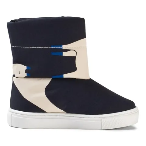 Navy Blue and Beige Printed Shoes for Boys; Children's Winter Casual Skating Shoes