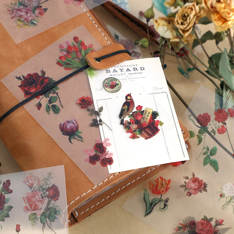10pcs Romantic Art PET Stickers Ins Wind Plant Journal Decoration Material Cute Scrapbook Stickers Stationery Accessories Kawaii